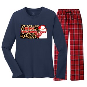 Leopard Kansas Christmas With Snowman Women's Long Sleeve Flannel Pajama Set 