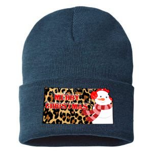 Leopard Kansas Christmas With Snowman Sustainable Knit Beanie