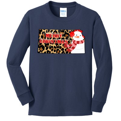 Leopard Kansas Christmas With Snowman Kids Long Sleeve Shirt