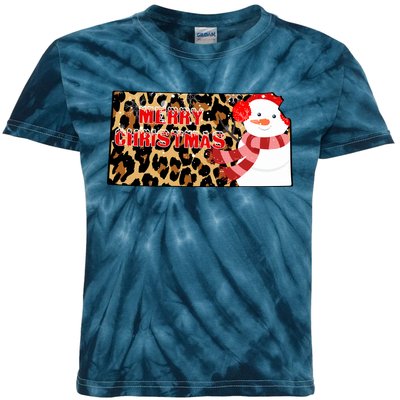 Leopard Kansas Christmas With Snowman Kids Tie-Dye T-Shirt