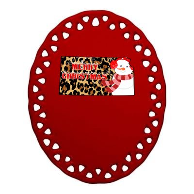 Leopard Kansas Christmas With Snowman Ceramic Oval Ornament