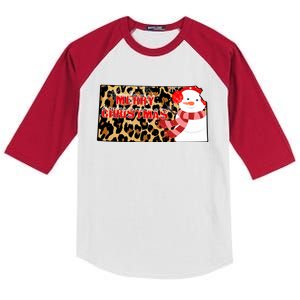 Leopard Kansas Christmas With Snowman Kids Colorblock Raglan Jersey