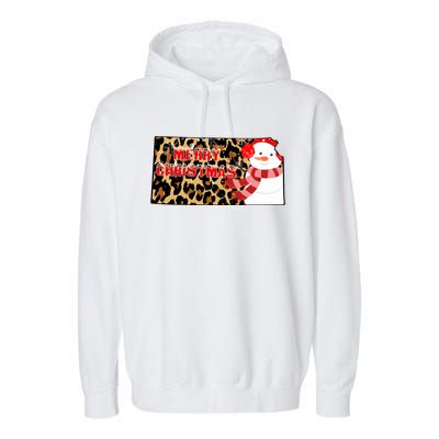 Leopard Kansas Christmas With Snowman Garment-Dyed Fleece Hoodie