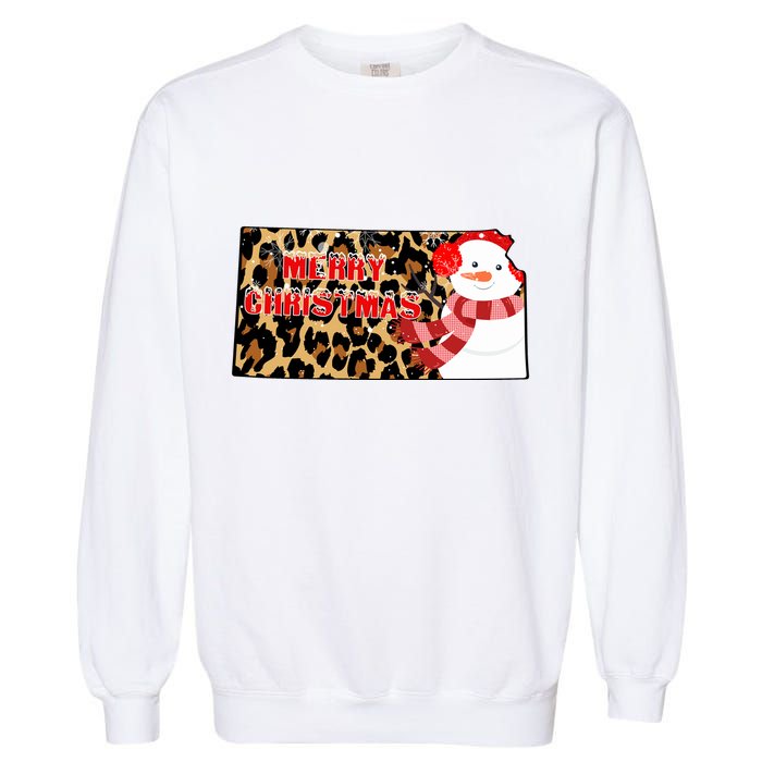 Leopard Kansas Christmas With Snowman Garment-Dyed Sweatshirt