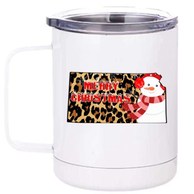 Leopard Kansas Christmas With Snowman 12 oz Stainless Steel Tumbler Cup