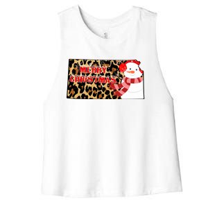 Leopard Kansas Christmas With Snowman Women's Racerback Cropped Tank