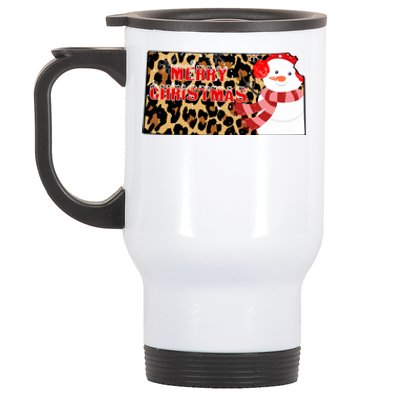 Leopard Kansas Christmas With Snowman Stainless Steel Travel Mug