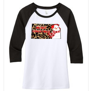 Leopard Kansas Christmas With Snowman Women's Tri-Blend 3/4-Sleeve Raglan Shirt