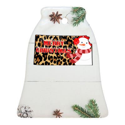 Leopard Kansas Christmas With Snowman Ceramic Bell Ornament