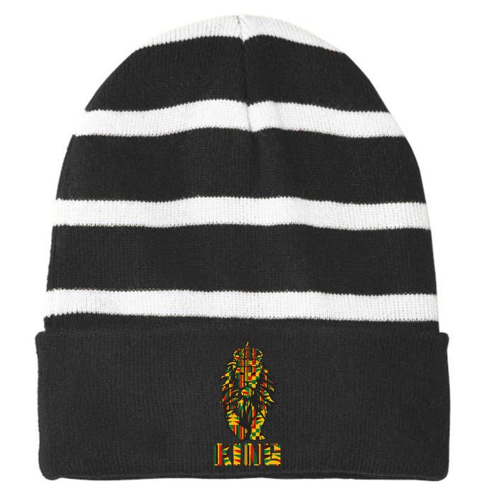 Lion Kente Cloth For King African Lover Striped Beanie with Solid Band