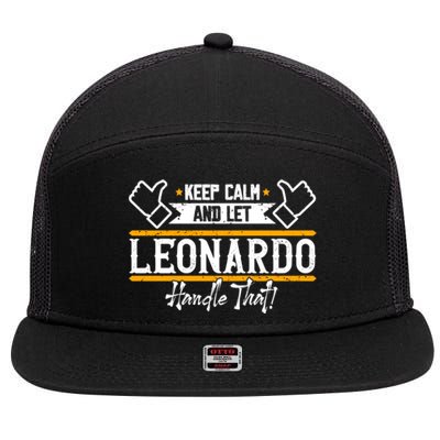 Leonardo Keep Calm And Let Leonardo Handle That Gift 7 Panel Mesh Trucker Snapback Hat