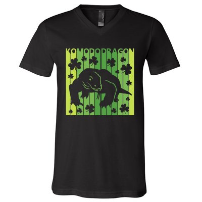 Lucky Komodo Dragon Animal St Patrick's Day Irish V-Neck T-Shirt