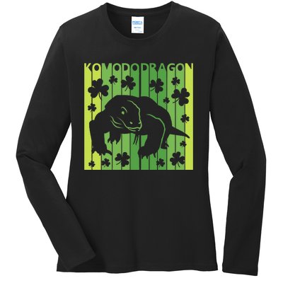 Lucky Komodo Dragon Animal St Patrick's Day Irish Ladies Long Sleeve Shirt