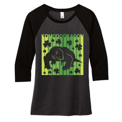 Lucky Komodo Dragon Animal St Patrick's Day Irish Women's Tri-Blend 3/4-Sleeve Raglan Shirt