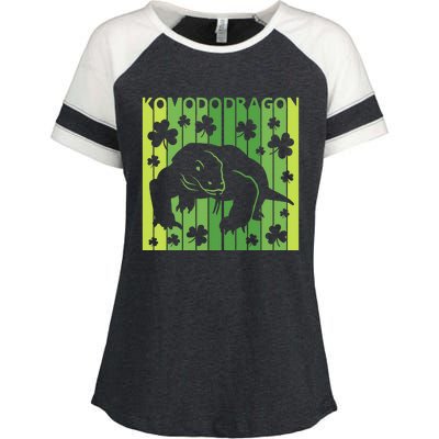 Lucky Komodo Dragon Animal St Patrick's Day Irish Enza Ladies Jersey Colorblock Tee