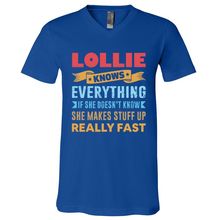 Lollie Knows Everything Mom Grandma Grand Mothers Day Cool Gift V-Neck T-Shirt