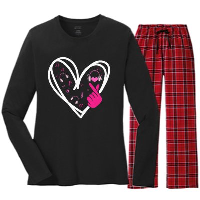 Love Kpop Finger Heart Korean Pop Music K Pop Women's Long Sleeve Flannel Pajama Set 