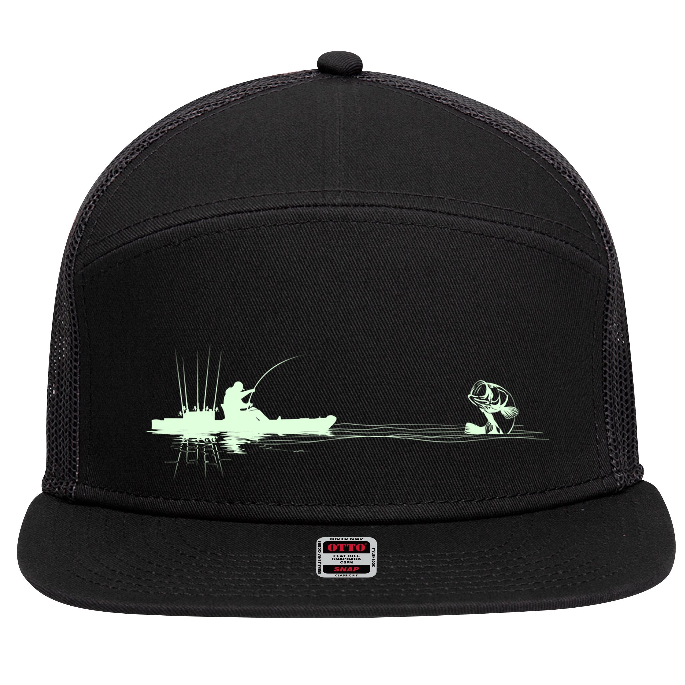 Largemouth Kayak Fishing Kayaking Angler Graphic Fisher Cool Gift 7 Panel Mesh Trucker Snapback Hat