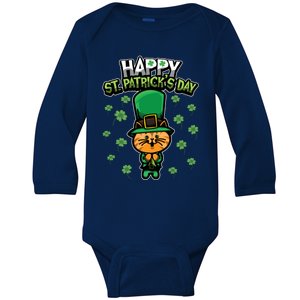 Leprechaun Kitten Gift Sweet Shamrock Animals Gift Cat Gift Baby Long Sleeve Bodysuit