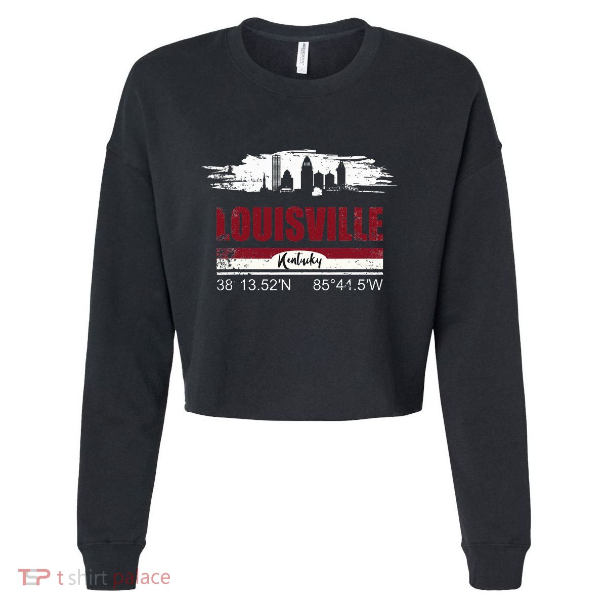 Louisville Kentucky Gift Geographic Coordinates Cropped Pullover Crew