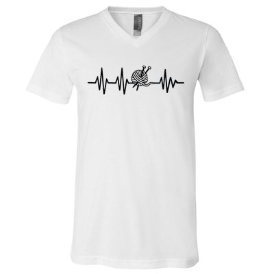 Love Knitting Heartbeat V-Neck T-Shirt