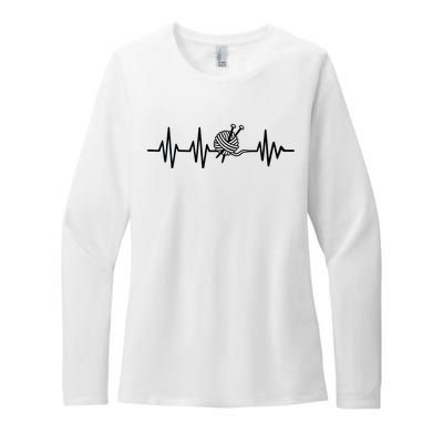 Love Knitting Heartbeat Womens CVC Long Sleeve Shirt