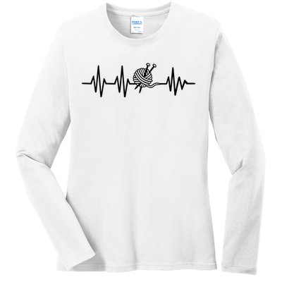 Love Knitting Heartbeat Ladies Long Sleeve Shirt