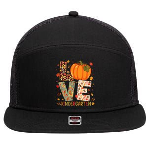 Love Kindergarten Happy Fall Thanksgiving Teacher 7 Panel Mesh Trucker Snapback Hat