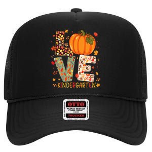 Love Kindergarten Happy Fall Thanksgiving Teacher High Crown Mesh Back Trucker Hat