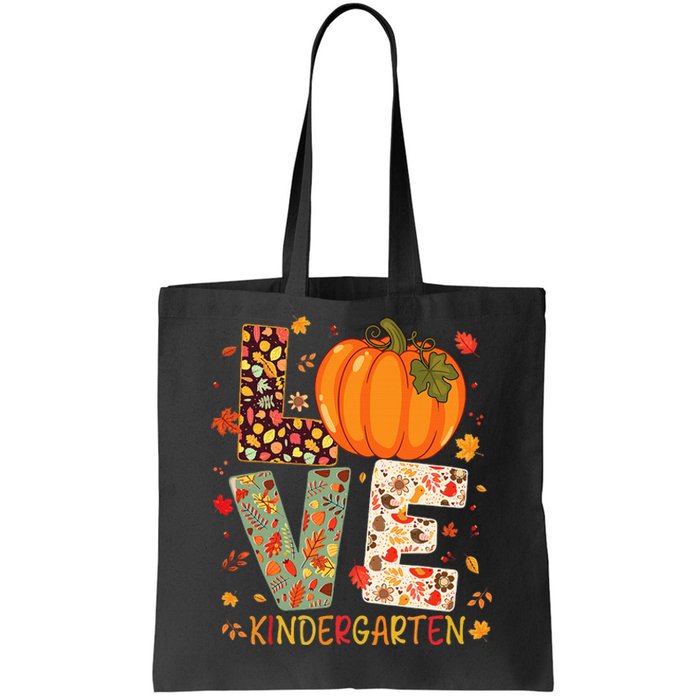 Love Kindergarten Happy Fall Thanksgiving Teacher Tote Bag