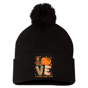 Love Kindergarten Happy Fall Thanksgiving Teacher Pom Pom 12in Knit Beanie