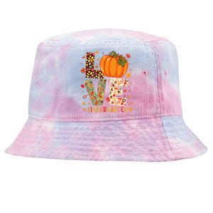 Love Kindergarten Happy Fall Thanksgiving Teacher Tie-Dyed Bucket Hat