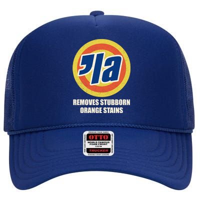 La Kamala Harris Vote Remove Stubborn Orange Stains Funny Gift High Crown Mesh Back Trucker Hat