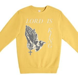 Lord King Jesus God Love Faith Church Family Pray Hands Fun Premium Crewneck Sweatshirt