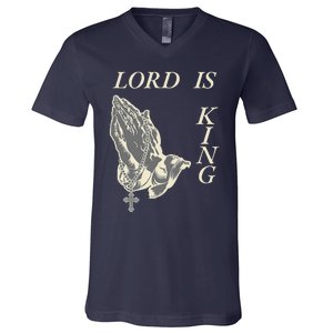 Lord King Jesus God Love Faith Church Family Pray Hands Fun V-Neck T-Shirt