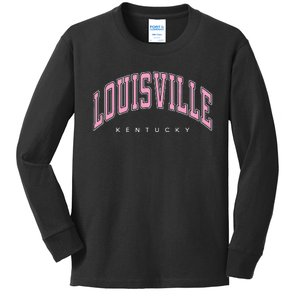 Louisville Kentucky KY Varsity Pink Text Kids Long Sleeve Shirt