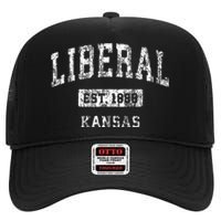 Liberal Kansas Ks Vintage Sports Established Design High Crown Mesh Back Trucker Hat