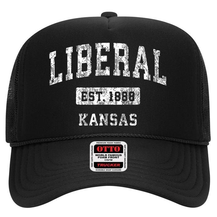 Liberal Kansas Ks Vintage Sports Established Design High Crown Mesh Back Trucker Hat