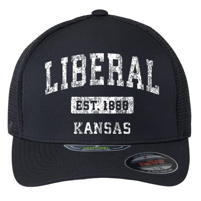 Liberal Kansas Ks Vintage Sports Established Design Flexfit Unipanel Trucker Cap