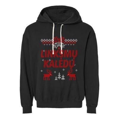 Linksmu Kaledu Lithuanian Merry Christmas Gift Idea Garment-Dyed Fleece Hoodie