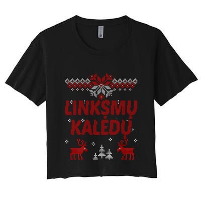 Linksmu Kaledu Lithuanian Merry Christmas Gift Idea Crop Top