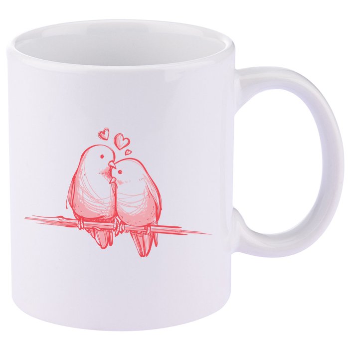 Lovebirds Kissing 11oz C Handle Ceramic Mug