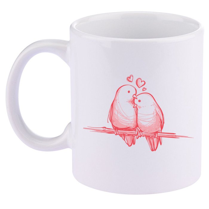 Lovebirds Kissing 11oz C Handle Ceramic Mug