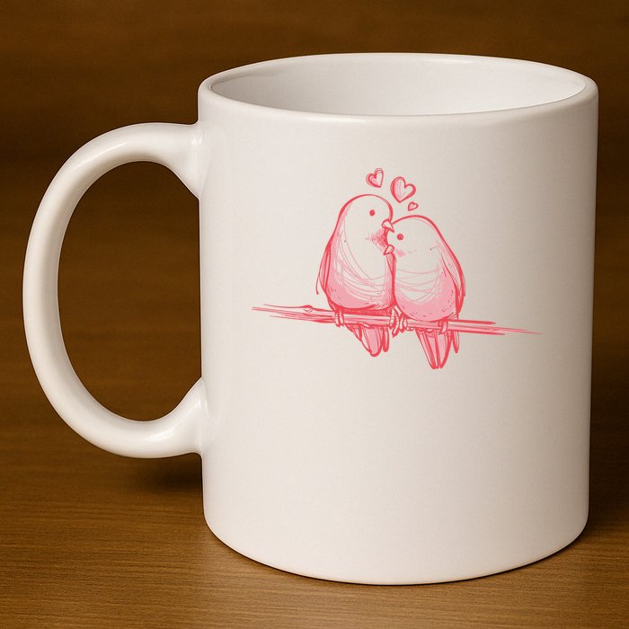 Lovebirds Kissing 11oz C Handle Ceramic Mug