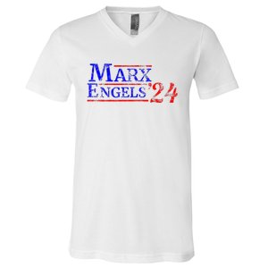 Leftist Karl Marx Engels Us Election Democratic Socialist V-Neck T-Shirt