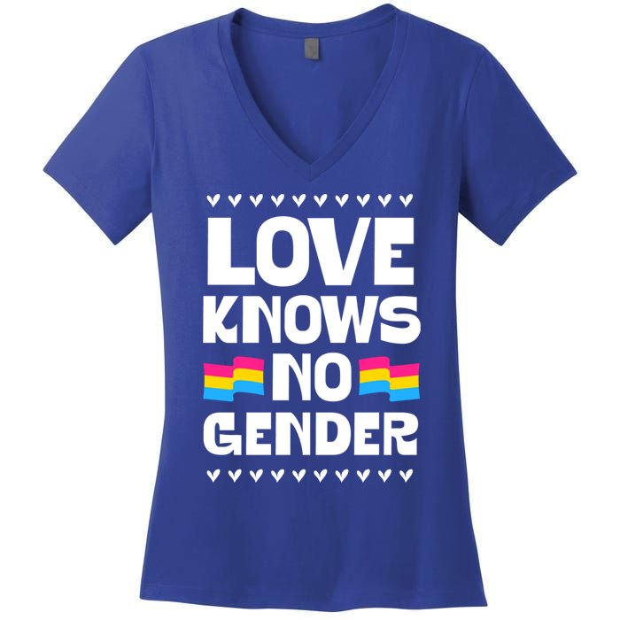 Love Knows No Gender Pansexual Pride Flag Heart Love Style Cool Gift Women's V-Neck T-Shirt