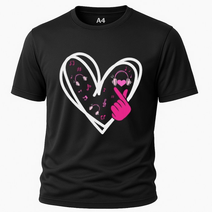 Love K Pop Finger Heart Korean Pop Music K Pop Ns Cooling Performance Crew T-Shirt