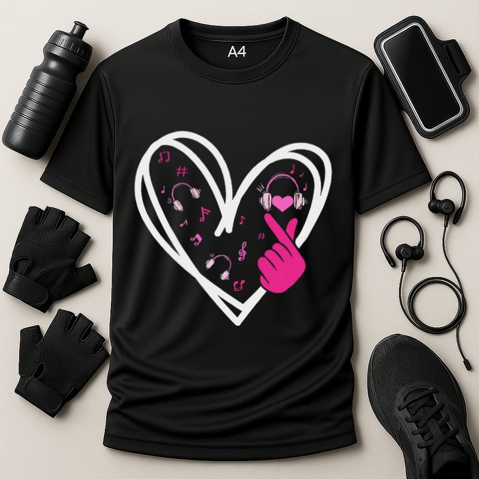Love K Pop Finger Heart Korean Pop Music K Pop Ns Cooling Performance Crew T-Shirt