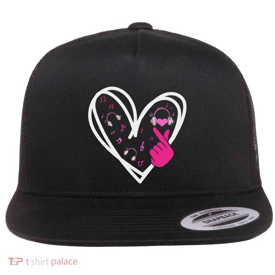 Love K Pop Finger Heart Korean Pop Music K Pop Ns Flatbill Hat
