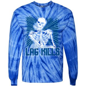 Lag Kills Skeleton Gamer Video Games Blue Funny Gift Tie-Dye Long Sleeve Shirt